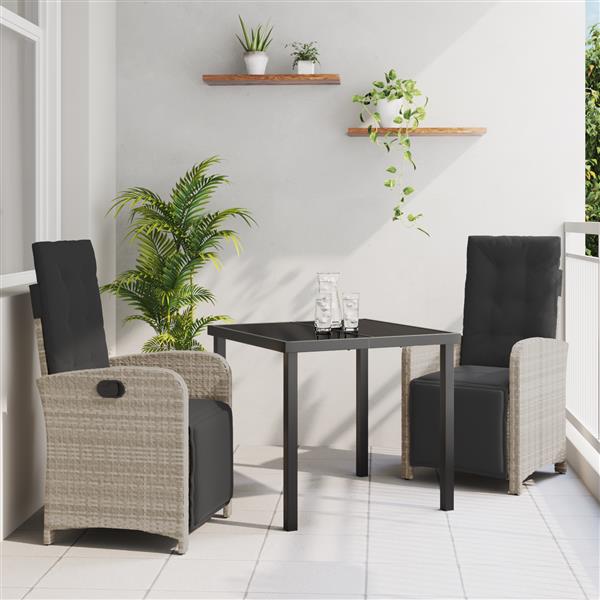 Grote foto vidaxl tuin eetset 3 pcs lichtgrijs poly rattan tuin en terras tuinmeubelen
