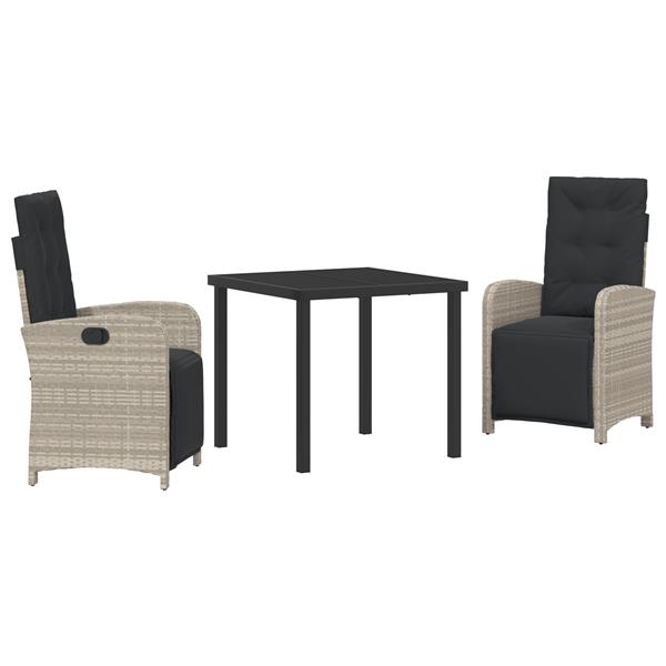 Grote foto vidaxl tuin eetset 3 pcs lichtgrijs poly rattan tuin en terras tuinmeubelen