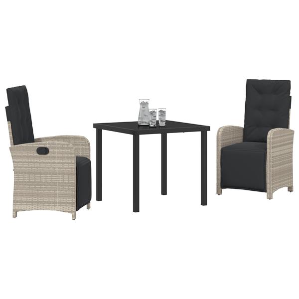 Grote foto vidaxl tuin eetset 3 pcs lichtgrijs poly rattan tuin en terras tuinmeubelen