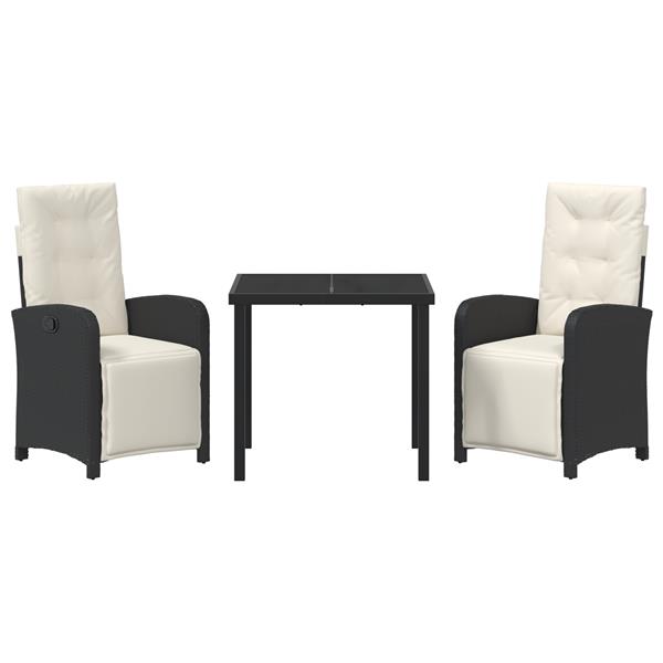Grote foto vidaxl tuin eetset 3 pcs zwart poly rattan tuin en terras tuinmeubelen