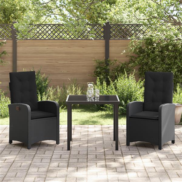 Grote foto vidaxl tuin eetset 3 pcs zwart poly rattan tuin en terras tuinmeubelen