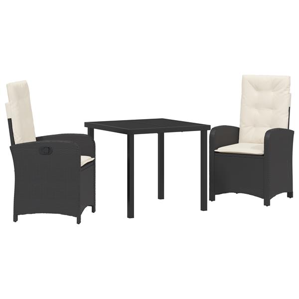 Grote foto vidaxl tuin eetset 3 pcs zwart poly rattan tuin en terras tuinmeubelen