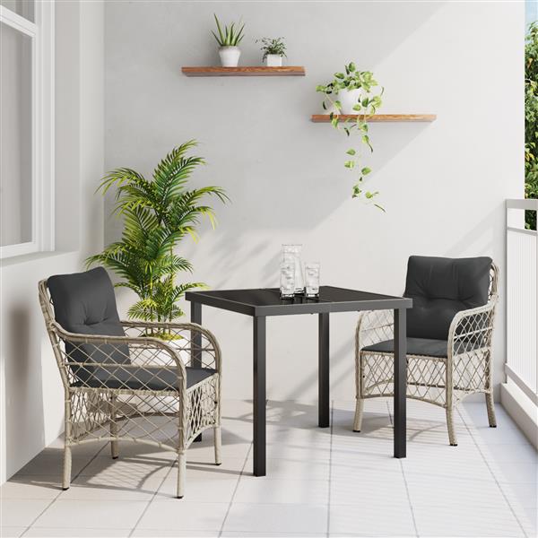 Grote foto vidaxl tuin eetset met kussen 3 pcs lichtgrijs poly riet tuin en terras tuinmeubelen