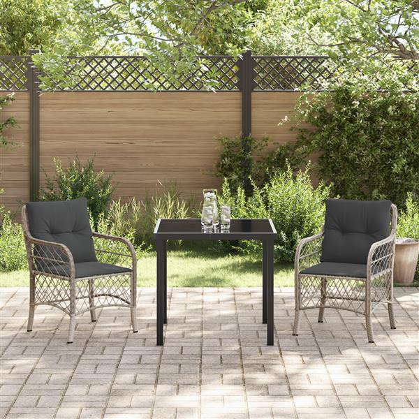 Grote foto vidaxl tuin eetset met kussen 3 pcs lichtgrijs poly riet tuin en terras tuinmeubelen