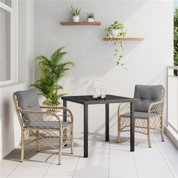 Grote foto vidaxl tuin eetset met kussen 3 pcs beige poly riet tuin en terras tuinmeubelen