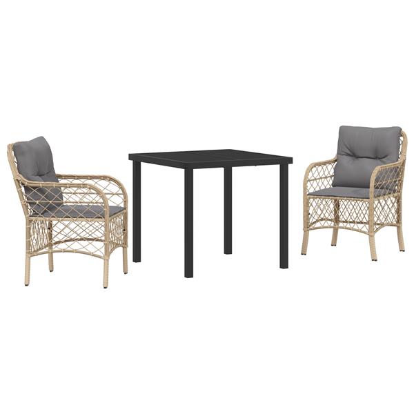 Grote foto vidaxl tuin eetset met kussen 3 pcs beige poly riet tuin en terras tuinmeubelen