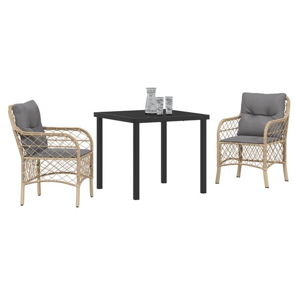 Grote foto vidaxl tuin eetset met kussen 3 pcs beige poly riet tuin en terras tuinmeubelen
