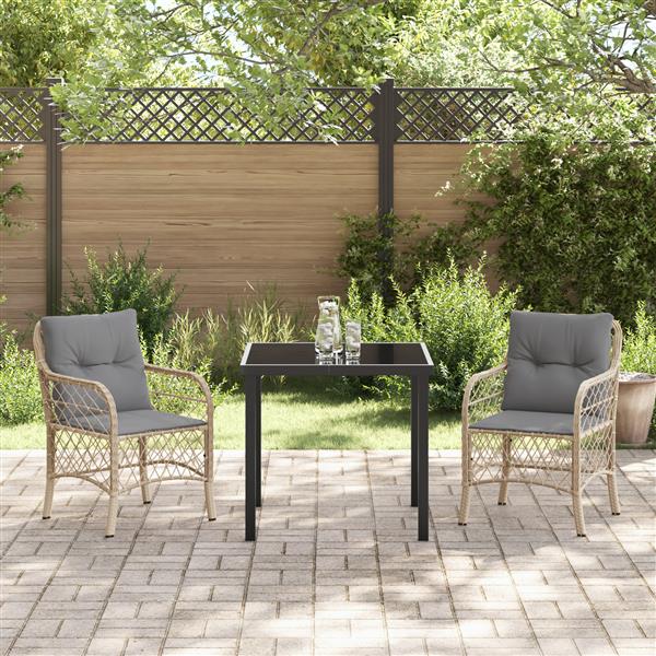 Grote foto vidaxl tuin eetset met kussen 3 pcs beige poly riet tuin en terras tuinmeubelen