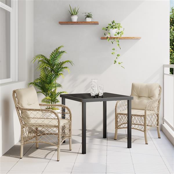 Grote foto vidaxl tuin eetset met kussen 3 pcs beige poly riet tuin en terras tuinmeubelen