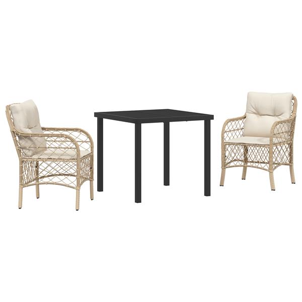 Grote foto vidaxl tuin eetset met kussen 3 pcs beige poly riet tuin en terras tuinmeubelen