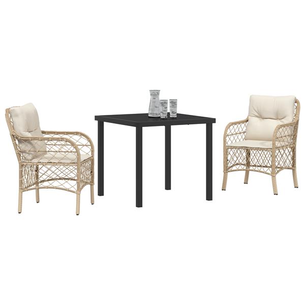 Grote foto vidaxl tuin eetset met kussen 3 pcs beige poly riet tuin en terras tuinmeubelen