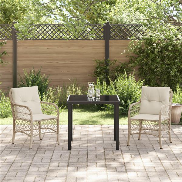 Grote foto vidaxl tuin eetset met kussen 3 pcs beige poly riet tuin en terras tuinmeubelen