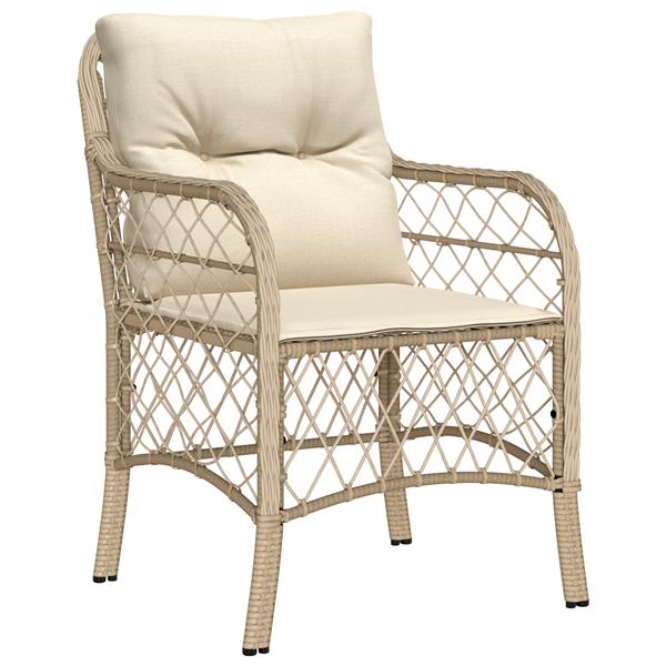 Grote foto vidaxl tuin eetset met kussen 3 pcs beige poly riet tuin en terras tuinmeubelen