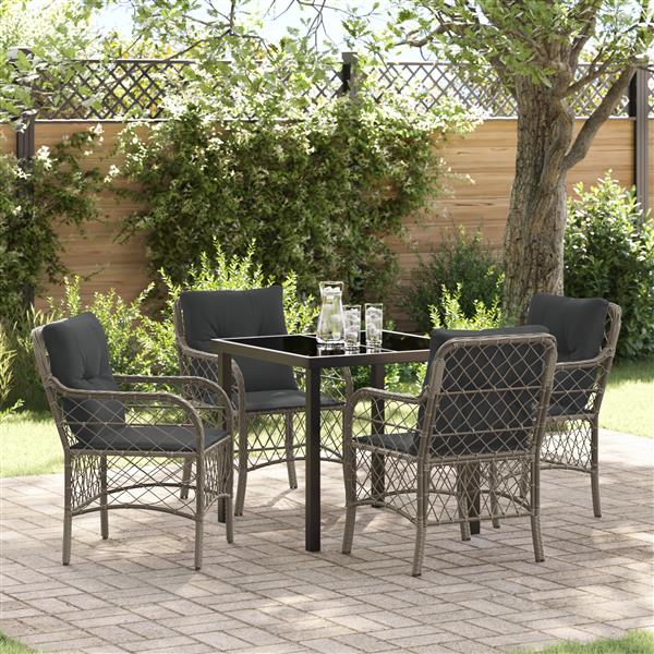 Grote foto vidaxl tuin eetset met kussen 5 pcs grijs poly riet tuin en terras tuinmeubelen
