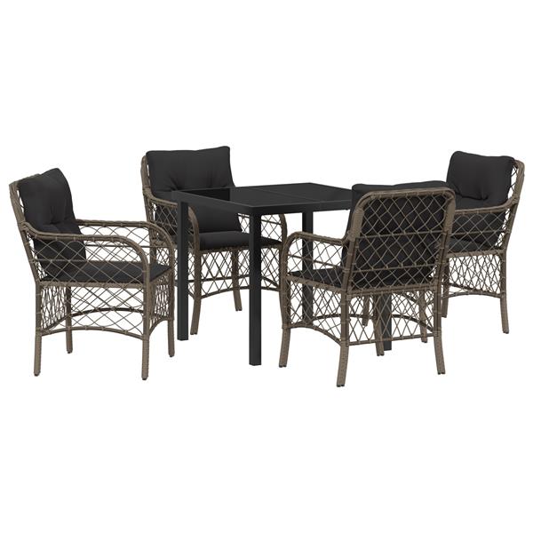 Grote foto vidaxl tuin eetset met kussen 5 pcs grijs poly riet tuin en terras tuinmeubelen