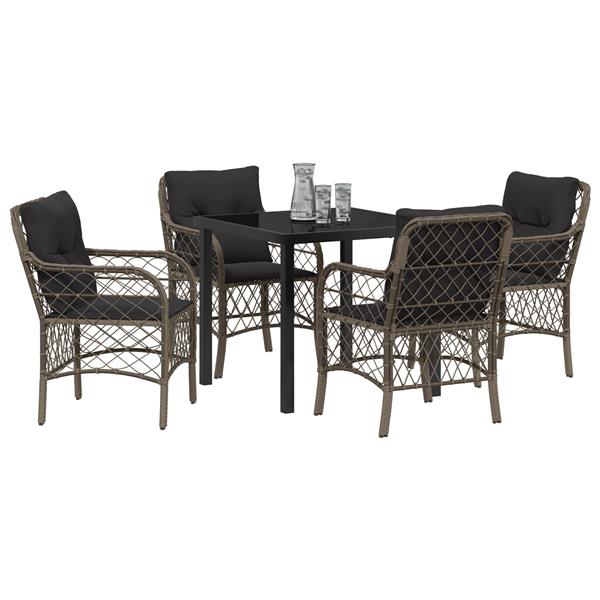 Grote foto vidaxl tuin eetset met kussen 5 pcs grijs poly riet tuin en terras tuinmeubelen