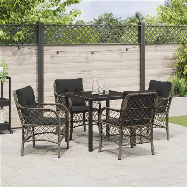 Grote foto vidaxl tuin eetset met kussen 5 pcs grijs poly riet tuin en terras tuinmeubelen