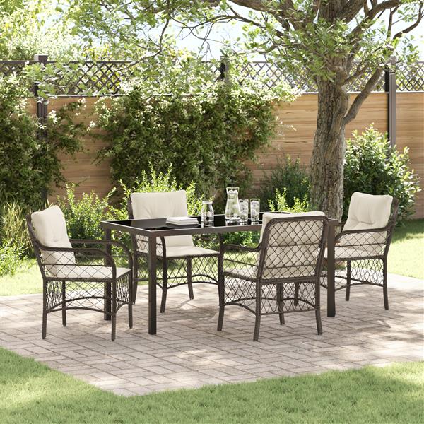 Grote foto vidaxl tuin eetset met kussen 5 pcs bruin poly riet tuin en terras tuinmeubelen