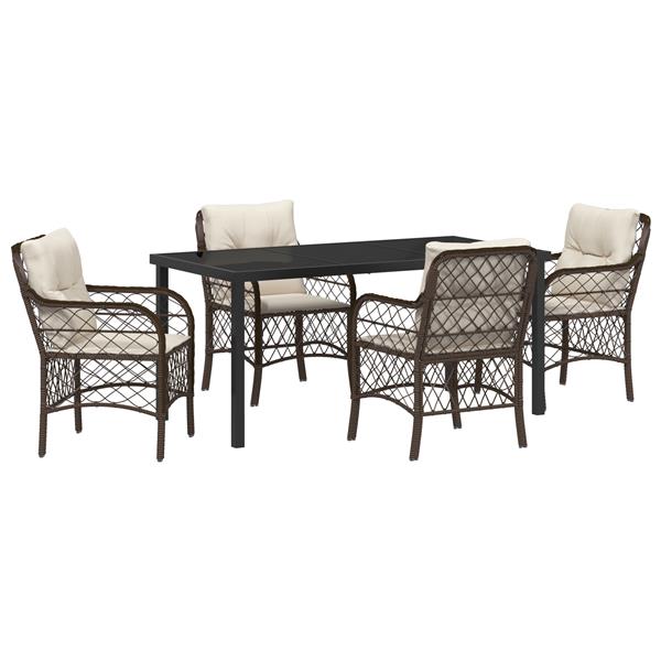 Grote foto vidaxl tuin eetset met kussen 5 pcs bruin poly riet tuin en terras tuinmeubelen