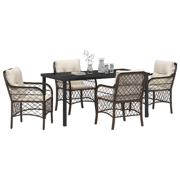 Grote foto vidaxl tuin eetset met kussen 5 pcs bruin poly riet tuin en terras tuinmeubelen