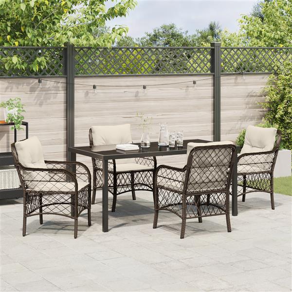 Grote foto vidaxl tuin eetset met kussen 5 pcs bruin poly riet tuin en terras tuinmeubelen
