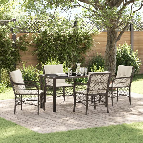 Grote foto vidaxl tuin eetset met kussen 5 pcs bruin poly riet tuin en terras tuinmeubelen