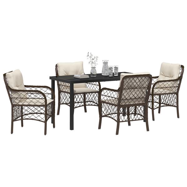 Grote foto vidaxl tuin eetset met kussen 5 pcs bruin poly riet tuin en terras tuinmeubelen