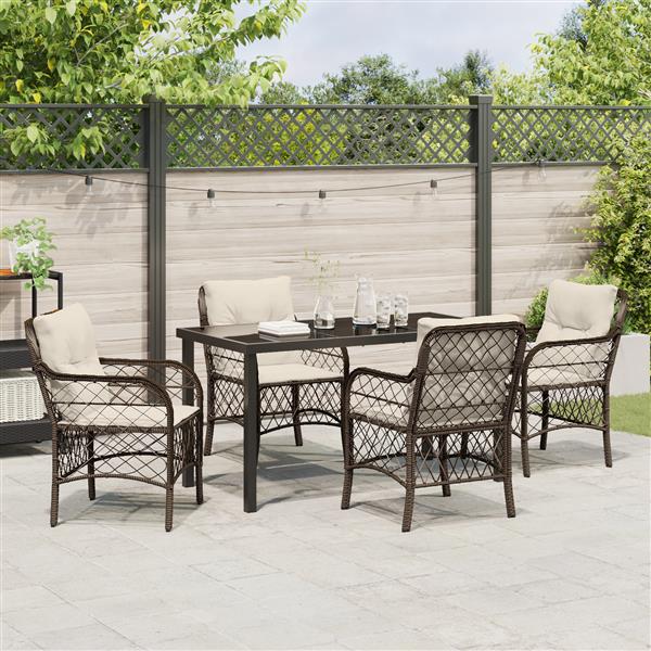 Grote foto vidaxl tuin eetset met kussen 5 pcs bruin poly riet tuin en terras tuinmeubelen