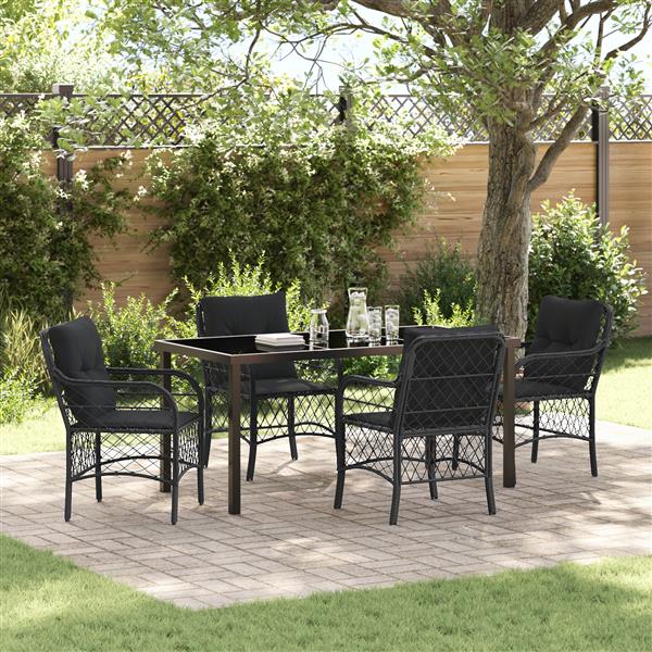 Grote foto vidaxl tuin eetset met kussen 5 pcs zwart poly riet tuin en terras tuinmeubelen