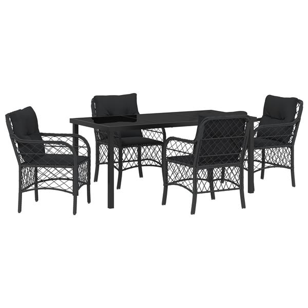 Grote foto vidaxl tuin eetset met kussen 5 pcs zwart poly riet tuin en terras tuinmeubelen