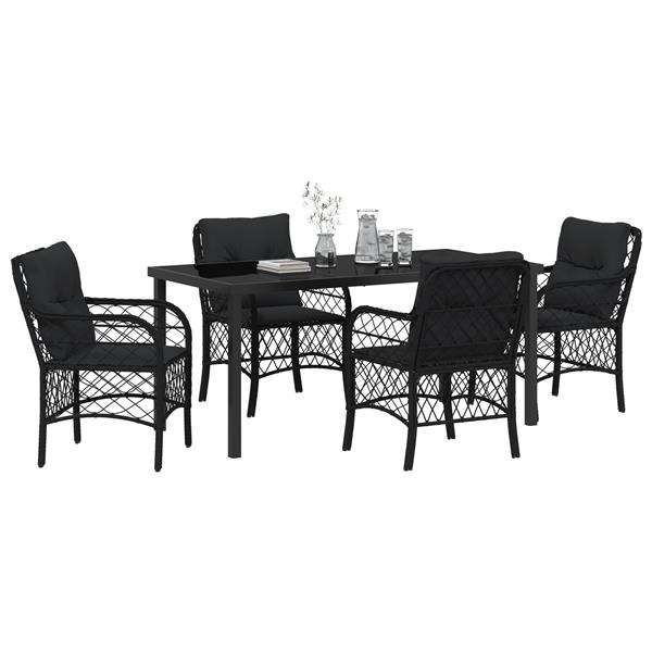 Grote foto vidaxl tuin eetset met kussen 5 pcs zwart poly riet tuin en terras tuinmeubelen