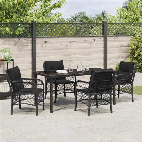 Grote foto vidaxl tuin eetset met kussen 5 pcs zwart poly riet tuin en terras tuinmeubelen
