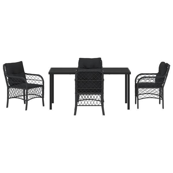Grote foto vidaxl tuin eetset met kussen 5 pcs zwart poly riet tuin en terras tuinmeubelen