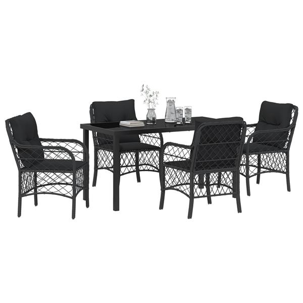 Grote foto vidaxl tuin eetset met kussen 5 pcs zwart poly riet tuin en terras tuinmeubelen