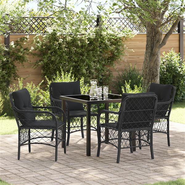 Grote foto vidaxl tuin eetset met kussen 5 pcs zwart poly riet tuin en terras tuinmeubelen