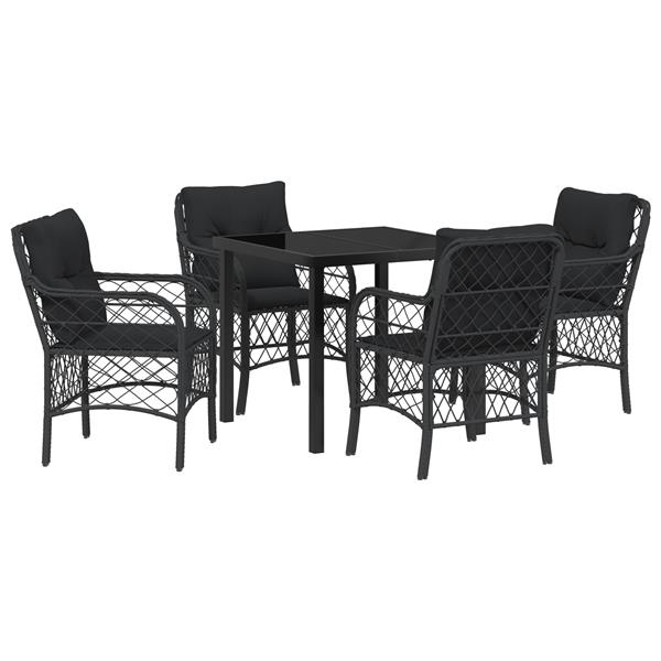 Grote foto vidaxl tuin eetset met kussen 5 pcs zwart poly riet tuin en terras tuinmeubelen