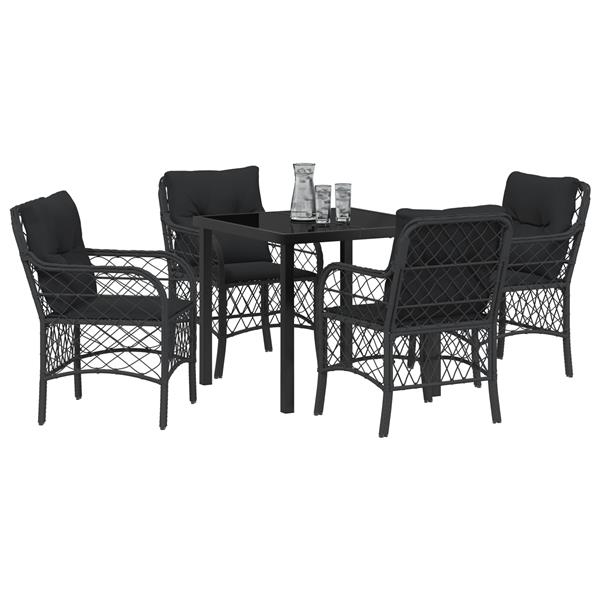 Grote foto vidaxl tuin eetset met kussen 5 pcs zwart poly riet tuin en terras tuinmeubelen