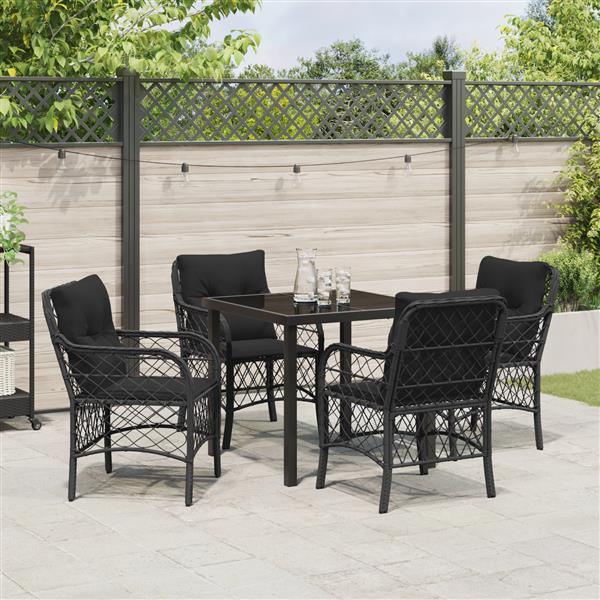 Grote foto vidaxl tuin eetset met kussen 5 pcs zwart poly riet tuin en terras tuinmeubelen