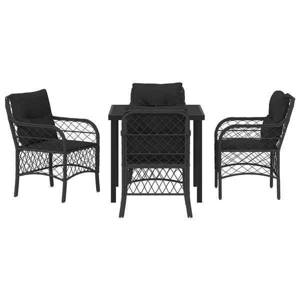Grote foto vidaxl tuin eetset met kussen 5 pcs zwart poly riet tuin en terras tuinmeubelen