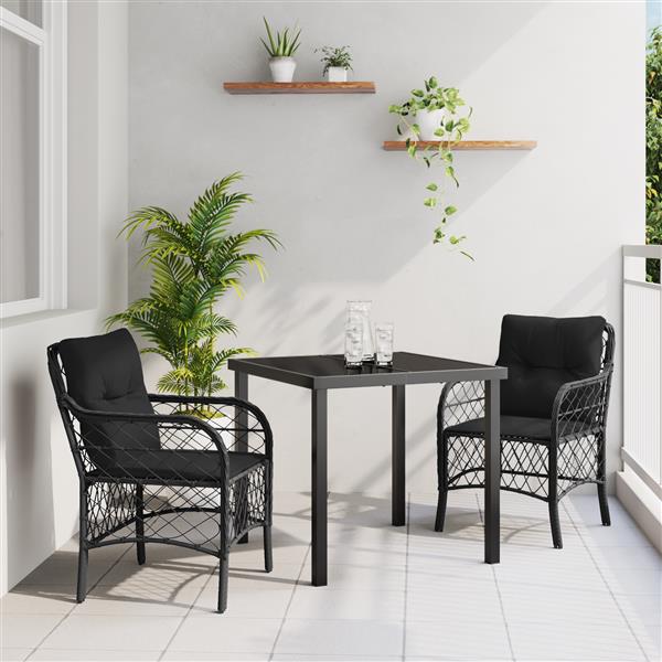 Grote foto vidaxl tuin eetset met kussen 3 pcs zwart poly riet tuin en terras tuinmeubelen