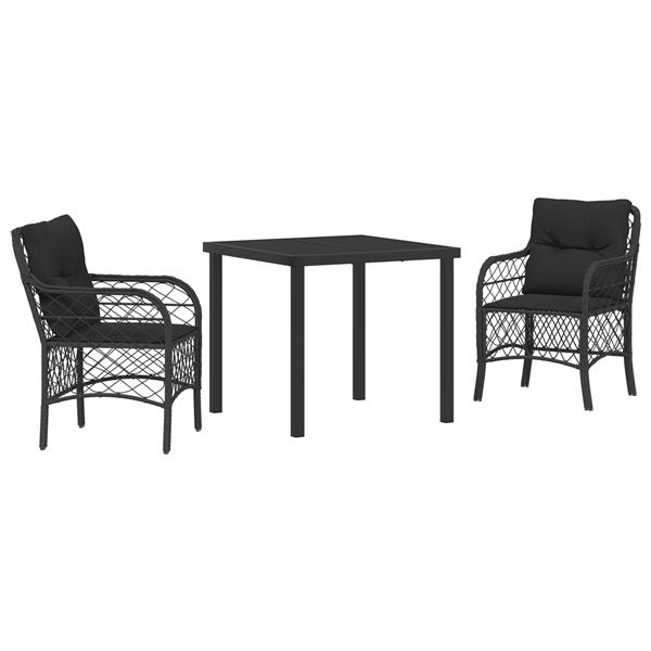 Grote foto vidaxl tuin eetset met kussen 3 pcs zwart poly riet tuin en terras tuinmeubelen