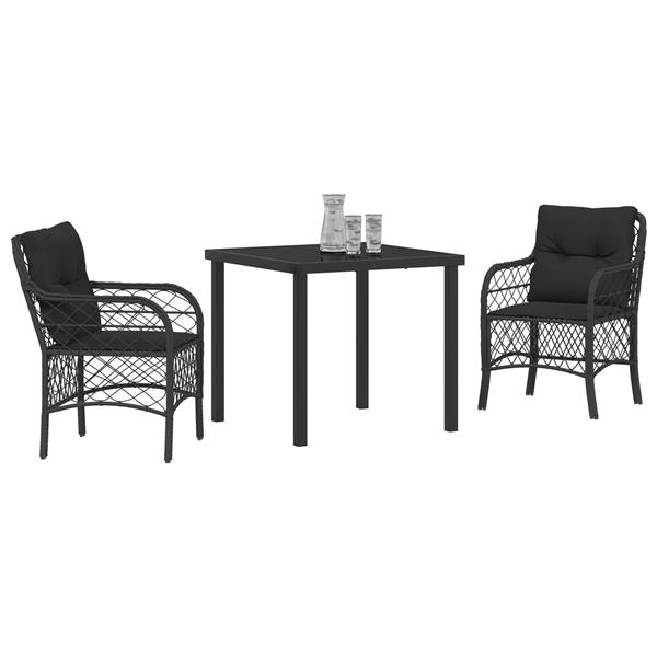 Grote foto vidaxl tuin eetset met kussen 3 pcs zwart poly riet tuin en terras tuinmeubelen