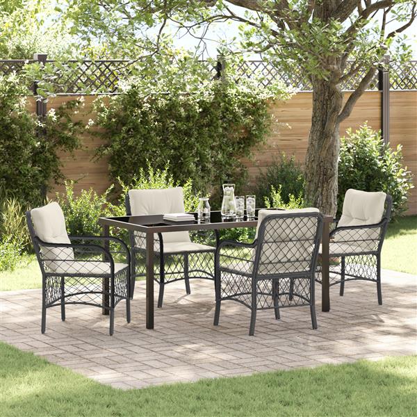 Grote foto vidaxl tuin eetset met kussen 5 pcs zwart poly riet tuin en terras tuinmeubelen