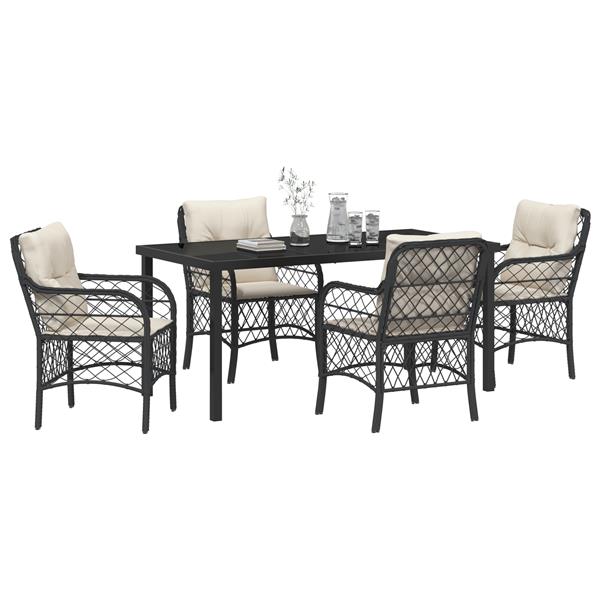 Grote foto vidaxl tuin eetset met kussen 5 pcs zwart poly riet tuin en terras tuinmeubelen