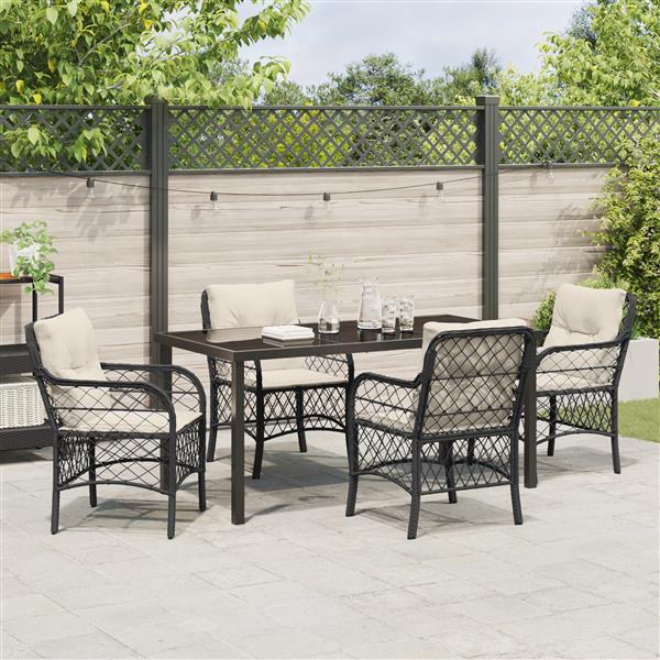 Grote foto vidaxl tuin eetset met kussen 5 pcs zwart poly riet tuin en terras tuinmeubelen