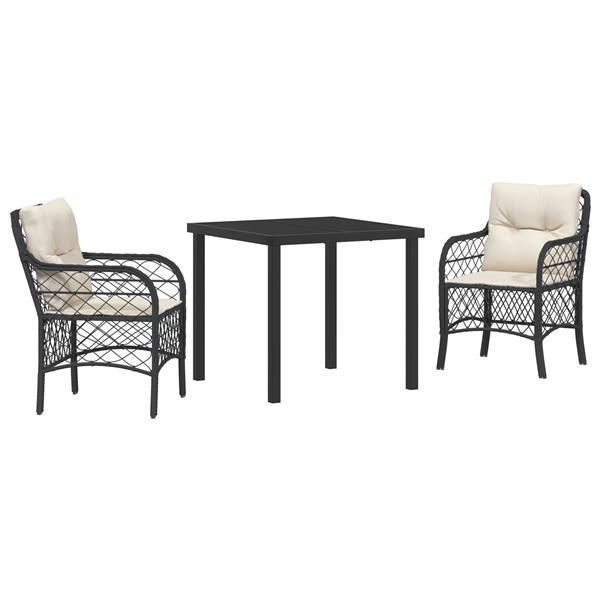 Grote foto vidaxl tuin eetset met kussen 3 pcs zwart poly riet tuin en terras tuinmeubelen