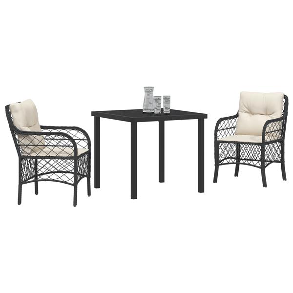 Grote foto vidaxl tuin eetset met kussen 3 pcs zwart poly riet tuin en terras tuinmeubelen