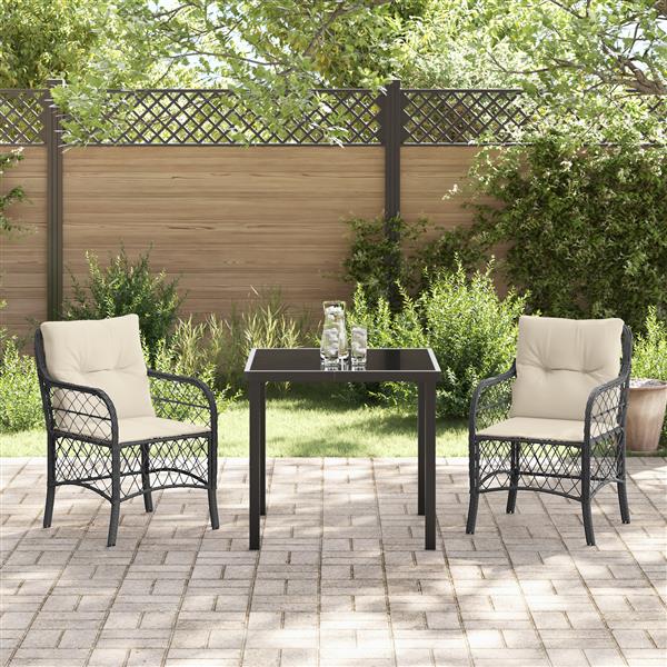 Grote foto vidaxl tuin eetset met kussen 3 pcs zwart poly riet tuin en terras tuinmeubelen