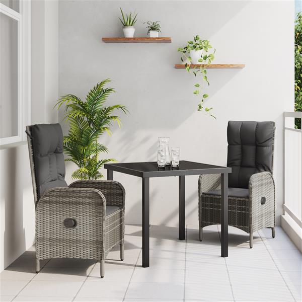 Grote foto vidaxl tuin eetset met kussen 3 pcs grijs poly riet tuin en terras tuinmeubelen