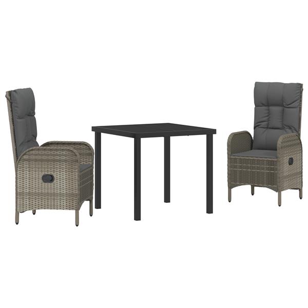 Grote foto vidaxl tuin eetset met kussen 3 pcs grijs poly riet tuin en terras tuinmeubelen